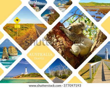 Photo collage Australia. Great Ocean Road and 12 Apostles. Travel concept Royalty-Free Stock Photo #377097193