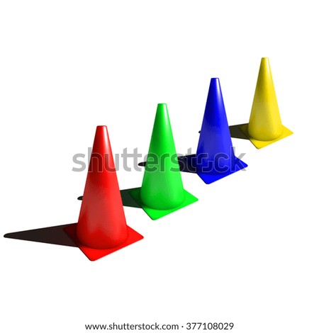 Four football soccer cones isolated
