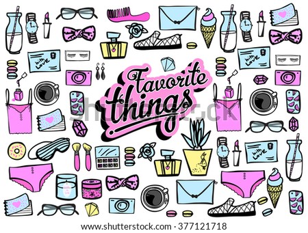 background with girls favorite things. Pattern. Set. 
