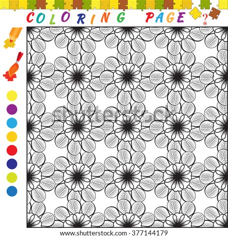 Coloring page with flowers theme. Black and white outline illustration for coloring. Visual game for kids and preschool children. Funny image for colouring, drawing