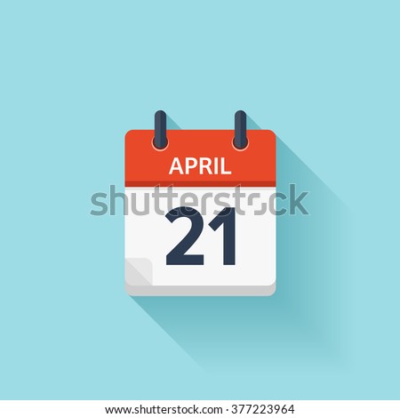 April 21.Calendar icon.Vector illustration,flat style.Date,day of month:Sunday,Monday,Tuesday,Wednesday,Thursday,Friday,Saturday.Weekend,red letter day.Calendar for 2017 year.Holidays in April.