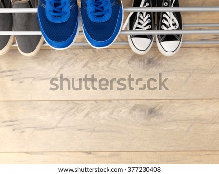 A studio photo of shoe storage