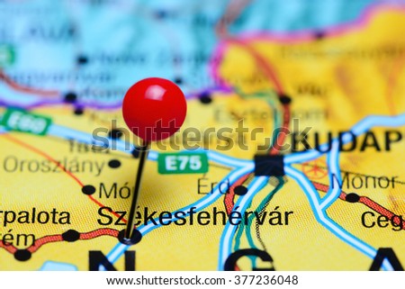 Szekesfehervar pinned on a map of Hungary

