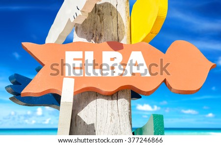 Elba welcome sign with beach