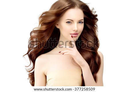 Model With Long Hair Waves Curls Hairstyle Hair Salon