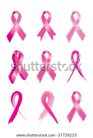 Set of 9 Pink breast cancer awareness ribbons