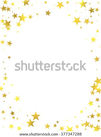 Gold glittering frame with foil stars isolated on white background, vector design elements