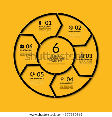 Infographic circle template. Simple black concept banner with 6 options, steps, parts. Can be used for graph, report, presentation, diagram, chart, web design