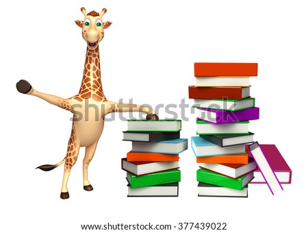 3d rendered illustration of Giraffe cartoon character with books  