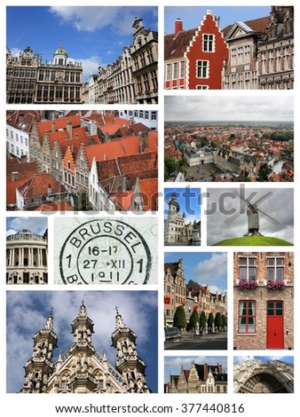 Belgium travel photo montage - images collection with Brussels, Antwerp, Bruges, Aalst and Leuven.