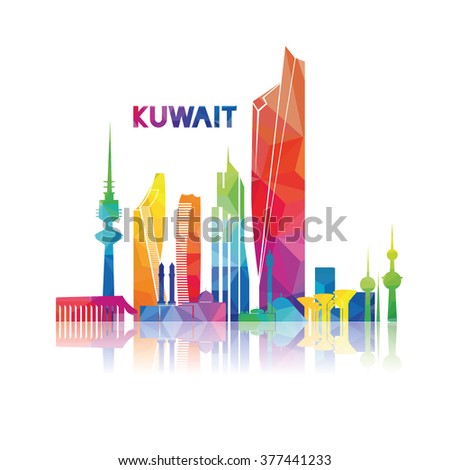 vector illustration kuwait city panorama with colorful geometric patterns