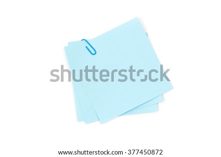 Colorful post-it notes with clip. Isolated on white background