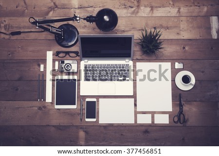 Top view office corporate design mockup template Royalty-Free Stock Photo #377456851