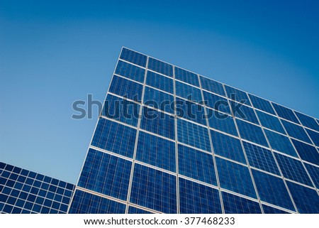 Modern sun energy farm solar panels, for eco and nature renewable production.