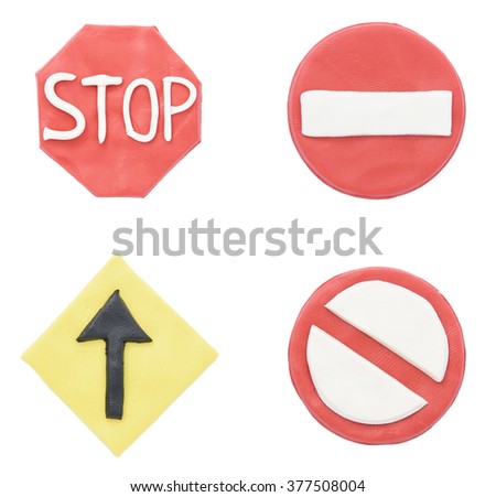Set of isolated plasticine road signs