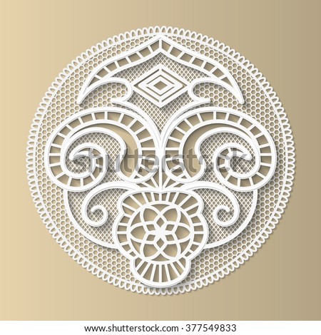 Lace design element, the European medieval pattern, floral ornament, paper doily, 3D, round element,    vector 