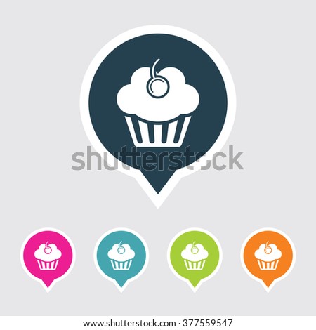 Very Useful Editable Muffins or Cupcake Icon on Different Colored Pointer Shape. Eps-10.