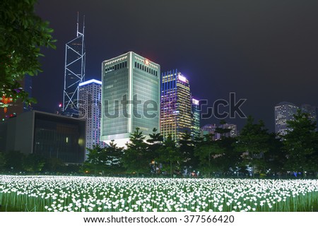Light Rose Garden In Hong Kong City at night