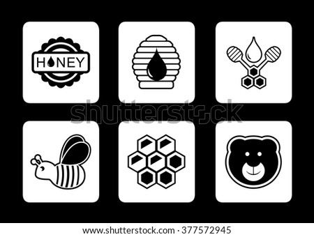set of honey concept icons on black background