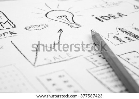Idea concept - bulb drawn with a pencil