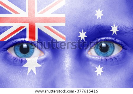 human's face with australian flag 