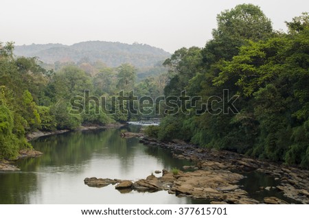 A landscape shot of a river passing through a forest.Image taken at Vazhachal in Kerala,South India.
