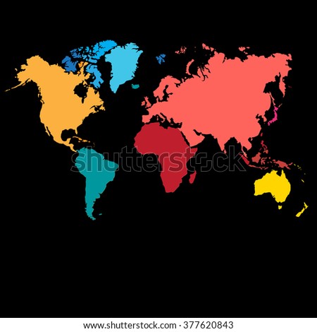 Graphic color map of the world on a dark background. 