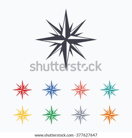 Compass sign icon. Windrose navigation symbol. Colored flat icons on white background.