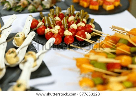 Tasty delicious snacks on the rich wedding table