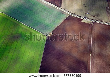 Fields, meadows and landscape, photos taken during a flight over the Lowlands in Scottland.