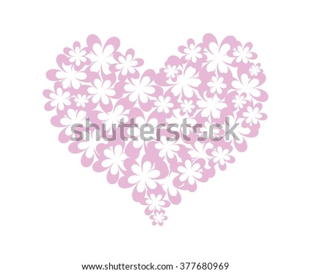 Love Concept, Illustration of Pink Flowers Forming in Heart Shape Isolated on White Background.
