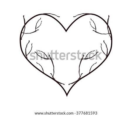 Love Concept, Illustration of Dry Twigs Forming in Heart Shape Isolated on White Background.