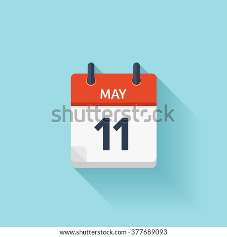 May  11.Calendar icon.Vector illustration,flat style.Date,day of month:Sunday,Monday,Tuesday,Wednesday,Thursday,Friday,Saturday.Weekend,red letter day.Calendar for 2017 year.Holidays in May.
