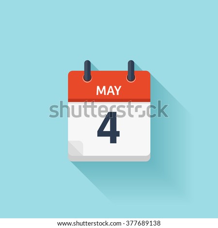 May  4. Calendar icon.Vector illustration,flat style.Date,day of month:Sunday,Monday,Tuesday,Wednesday,Thursday,Friday,Saturday.Weekend,red letter day.Calendar for 2017 year.Holidays in May.