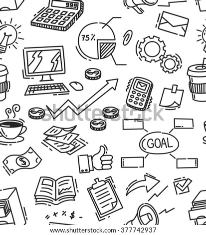 business themed doodle seamless background