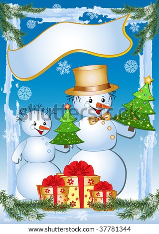 Funny snowman. Vector  illustration.