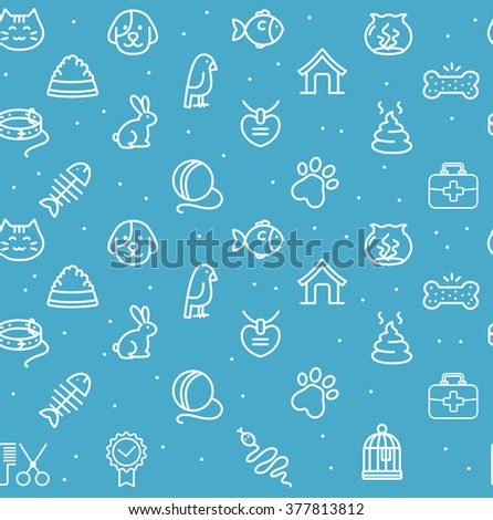 Pet Seamless Pattern on a Blue Background. Vector illustration