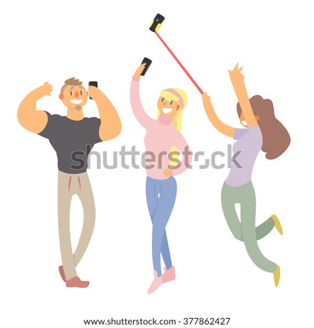 People Making Selfie. Flat Vector Illustration Collection 