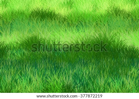 Green grass texture background, landscape. Digital illustration hand drawn. Art, web, print, banner, nature background.