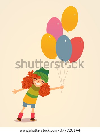 Illustration of a Girl Holding  Balloons 