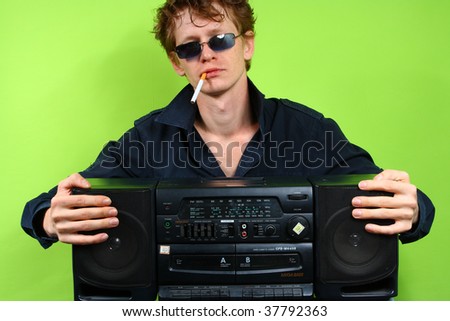 young red-haired man with stereotape