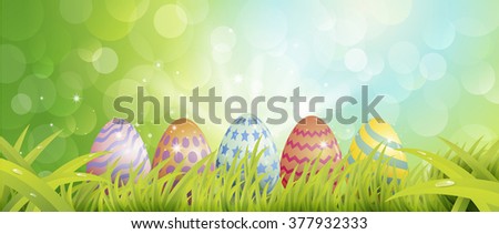 Colorful Easter eggs , blur background