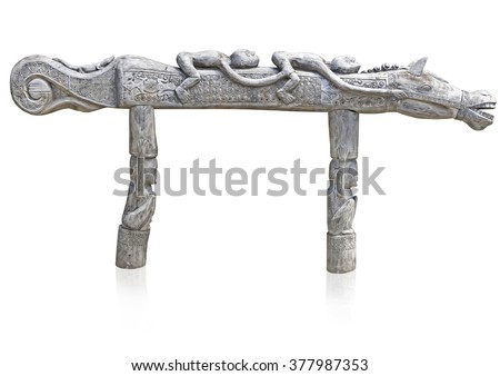 Indonesian wooden carved sculpture in the form of stylized horse with riders