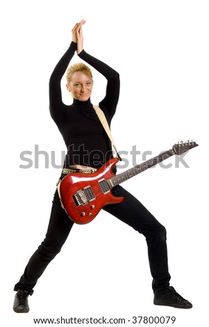 picture of a blond woman guitarist clapping
