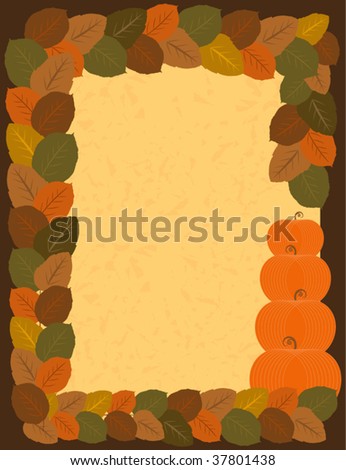 Vector Halloween Greeting Card with Foliage and Pumpkins Frame