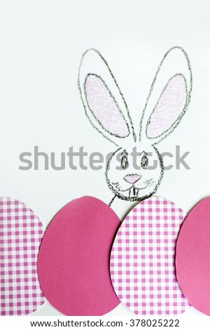  Easter Greeting Card with Cartoon Rabbit and eggs