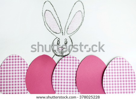  Easter Greeting Card with Cartoon Rabbit and eggs