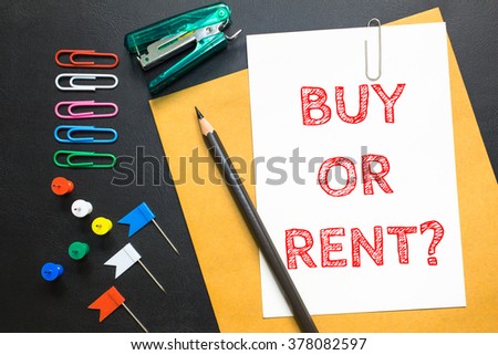 Text Buy or Rent on white paper background