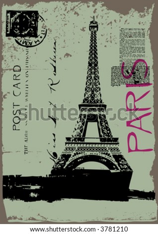 vector post card design with eiffel tower drawing