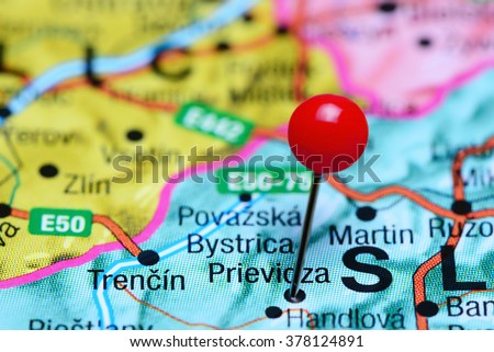 Prievidza pinned on a map of Slovakia

